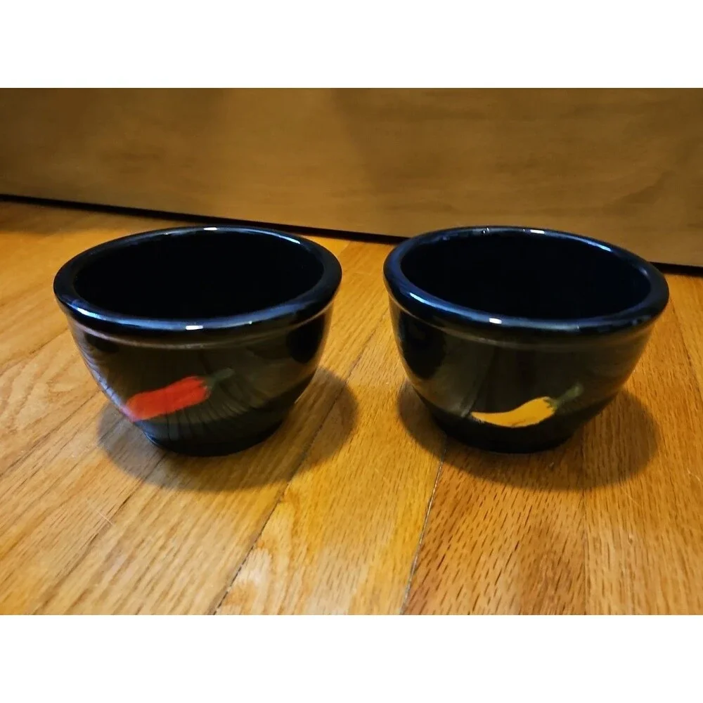 Vintage Y2k Black 4 piece Chip & Dip Serving Set Chili Pepper Design